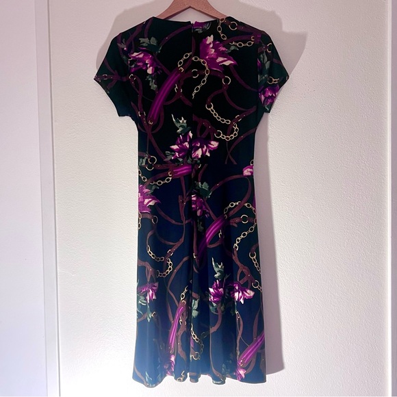 Raplph by Ralph Lauren Surplice Dress Navy Floral Belt Print 10P - Picture 5 of 10